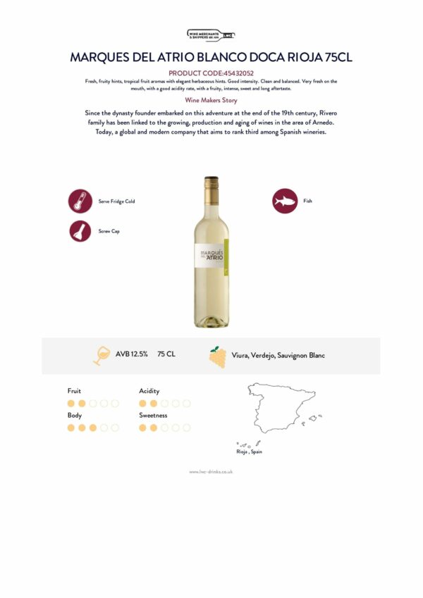 Marques del Atrio Blanco DOCa Rioja White Wine 75cl - Image 2